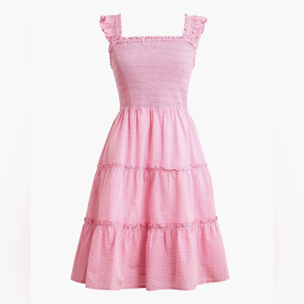 EUC J. Crew Pink Tiered Smocked Midi Dress
